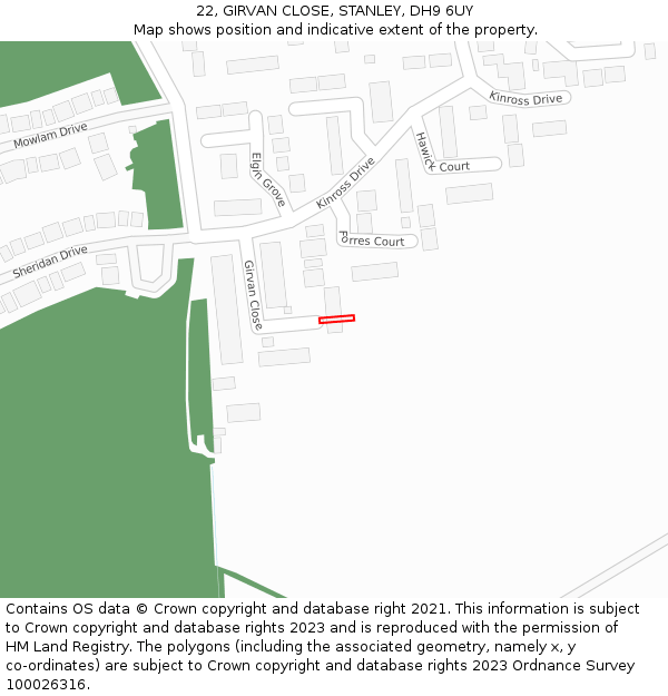 22, GIRVAN CLOSE, STANLEY, DH9 6UY: Location map and indicative extent of plot