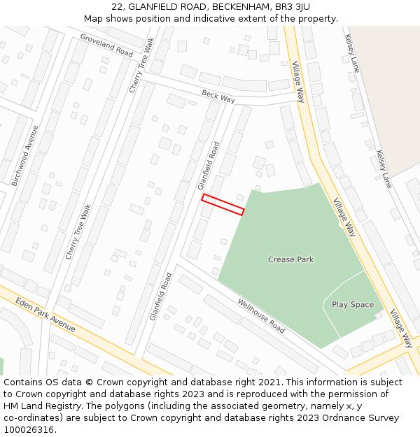 22, GLANFIELD ROAD, BECKENHAM, BR3 3JU: Location map and indicative extent of plot