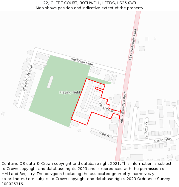 22, GLEBE COURT, ROTHWELL, LEEDS, LS26 0WR: Location map and indicative extent of plot