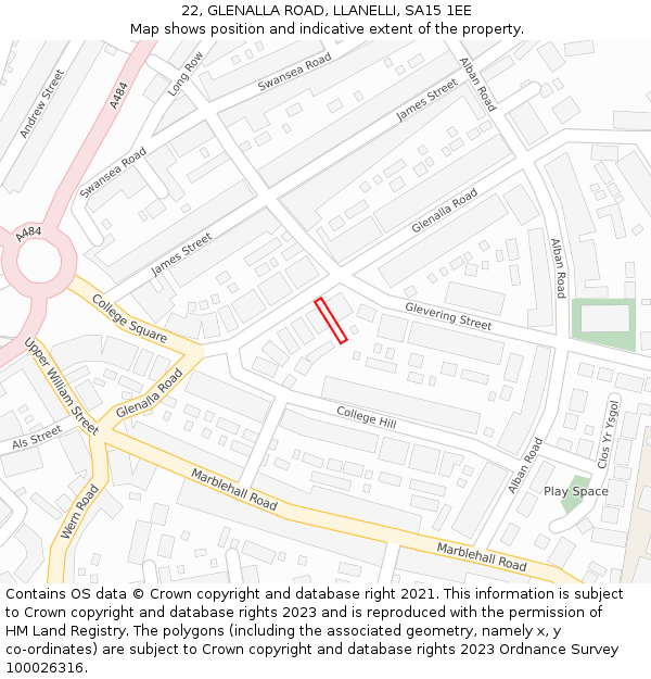 22, GLENALLA ROAD, LLANELLI, SA15 1EE: Location map and indicative extent of plot