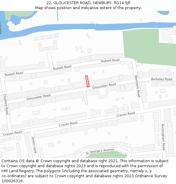 22, GLOUCESTER ROAD, NEWBURY, RG14 5JP: Location map and indicative extent of plot
