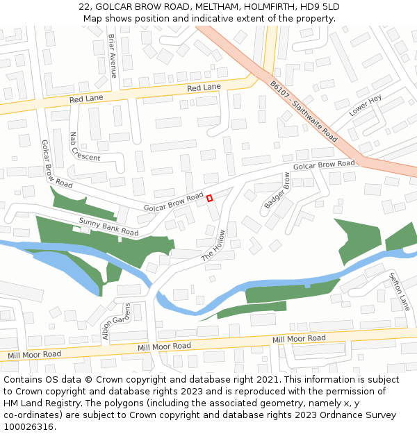 22, GOLCAR BROW ROAD, MELTHAM, HOLMFIRTH, HD9 5LD: Location map and indicative extent of plot