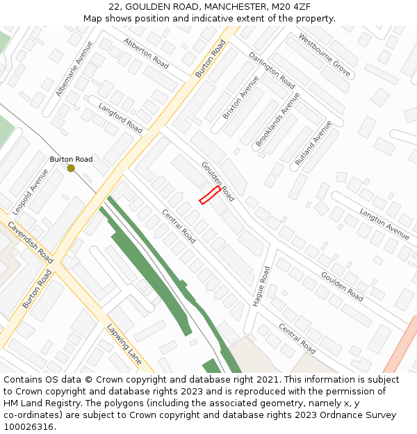 22, GOULDEN ROAD, MANCHESTER, M20 4ZF: Location map and indicative extent of plot