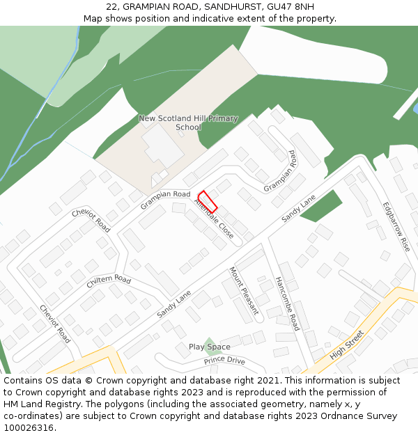 22, GRAMPIAN ROAD, SANDHURST, GU47 8NH: Location map and indicative extent of plot