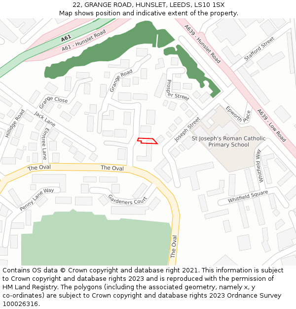 22, GRANGE ROAD, HUNSLET, LEEDS, LS10 1SX: Location map and indicative extent of plot