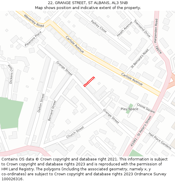 22, GRANGE STREET, ST ALBANS, AL3 5NB: Location map and indicative extent of plot