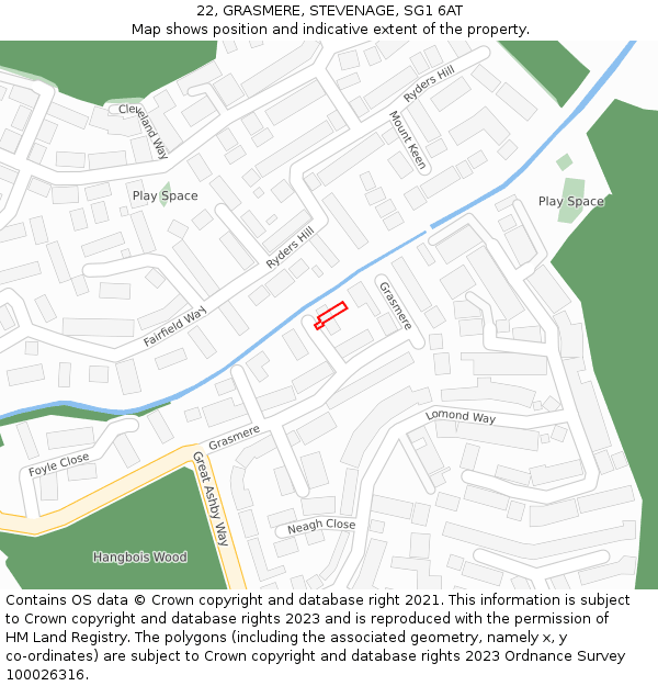 22, GRASMERE, STEVENAGE, SG1 6AT: Location map and indicative extent of plot