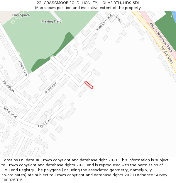 22, GRASSMOOR FOLD, HONLEY, HOLMFIRTH, HD9 6DL: Location map and indicative extent of plot