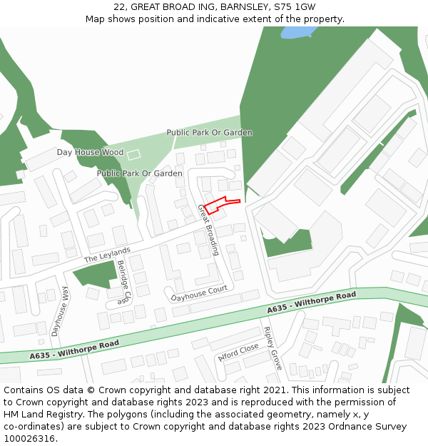 22, GREAT BROAD ING, BARNSLEY, S75 1GW: Location map and indicative extent of plot