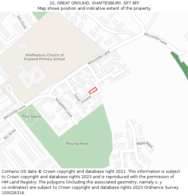 22, GREAT GROUND, SHAFTESBURY, SP7 8FF: Location map and indicative extent of plot