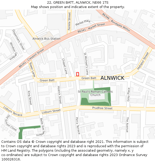 22, GREEN BATT, ALNWICK, NE66 1TS: Location map and indicative extent of plot