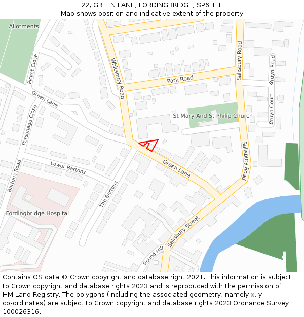 22, GREEN LANE, FORDINGBRIDGE, SP6 1HT: Location map and indicative extent of plot