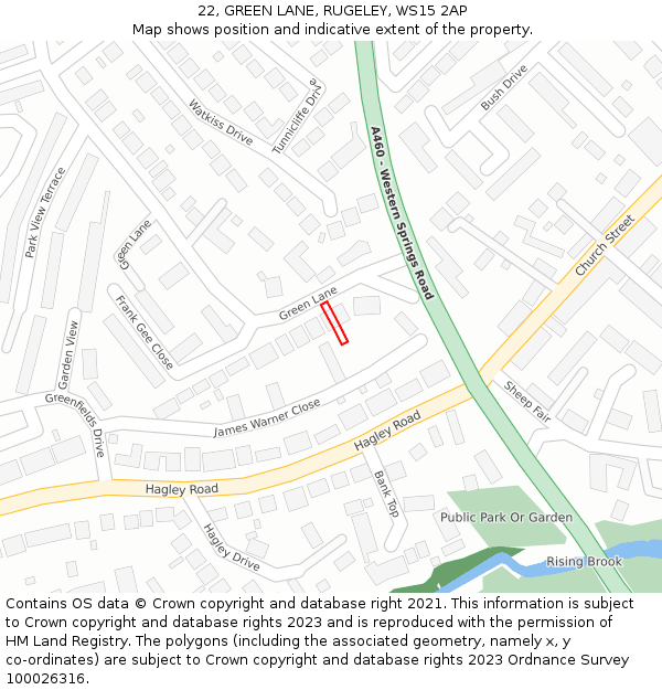 22, GREEN LANE, RUGELEY, WS15 2AP: Location map and indicative extent of plot