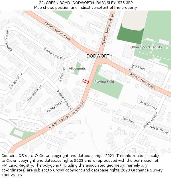 22, GREEN ROAD, DODWORTH, BARNSLEY, S75 3RP: Location map and indicative extent of plot