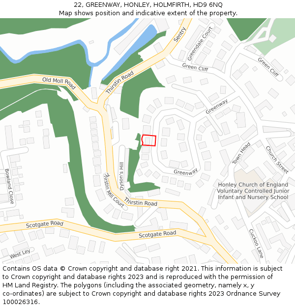 22, GREENWAY, HONLEY, HOLMFIRTH, HD9 6NQ: Location map and indicative extent of plot