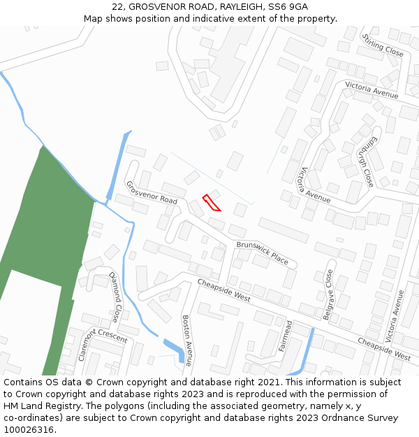 22, GROSVENOR ROAD, RAYLEIGH, SS6 9GA: Location map and indicative extent of plot
