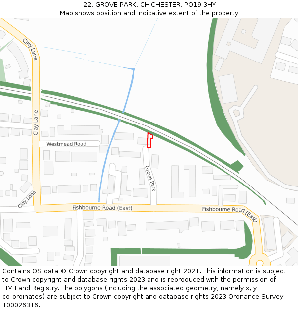 22, GROVE PARK, CHICHESTER, PO19 3HY: Location map and indicative extent of plot