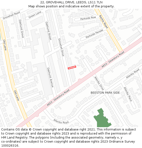 22, GROVEHALL DRIVE, LEEDS, LS11 7LN: Location map and indicative extent of plot