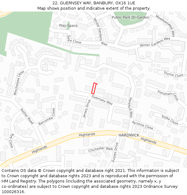 22, GUERNSEY WAY, BANBURY, OX16 1UE: Location map and indicative extent of plot