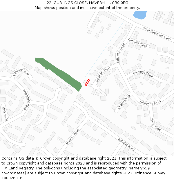 22, GURLINGS CLOSE, HAVERHILL, CB9 0EG: Location map and indicative extent of plot