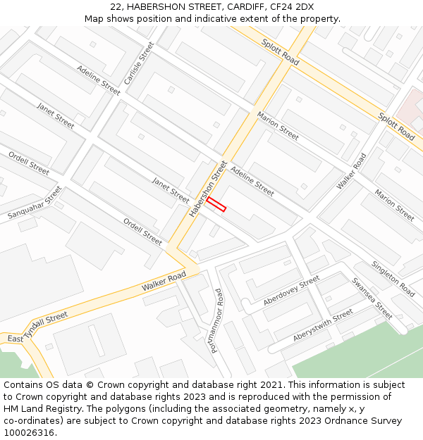22, HABERSHON STREET, CARDIFF, CF24 2DX: Location map and indicative extent of plot
