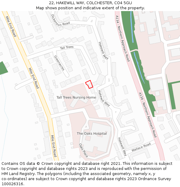 22, HAKEWILL WAY, COLCHESTER, CO4 5GU: Location map and indicative extent of plot