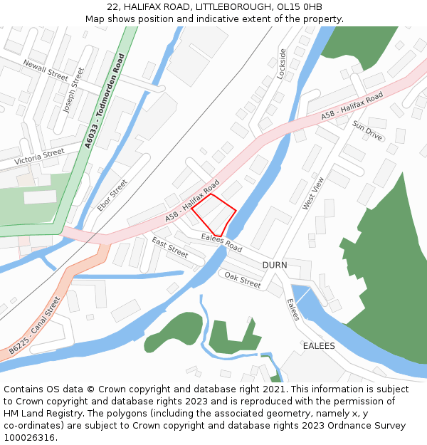22, HALIFAX ROAD, LITTLEBOROUGH, OL15 0HB: Location map and indicative extent of plot