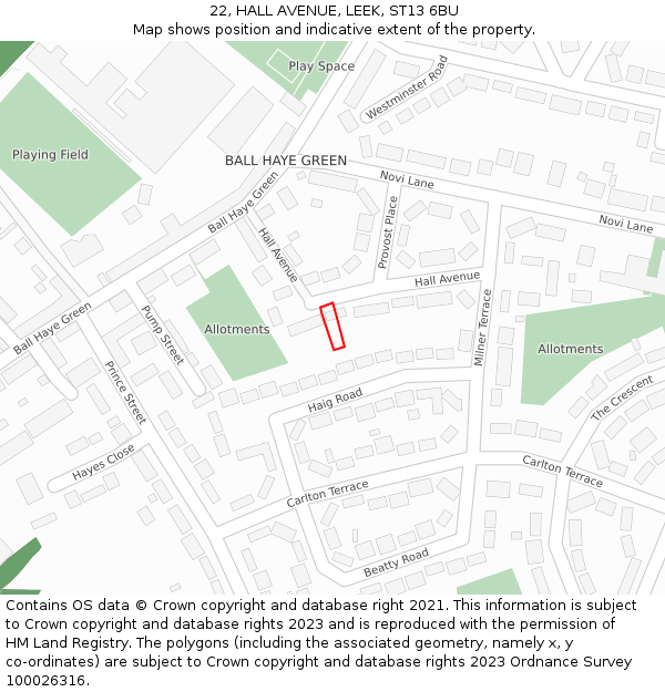 22, HALL AVENUE, LEEK, ST13 6BU: Location map and indicative extent of plot