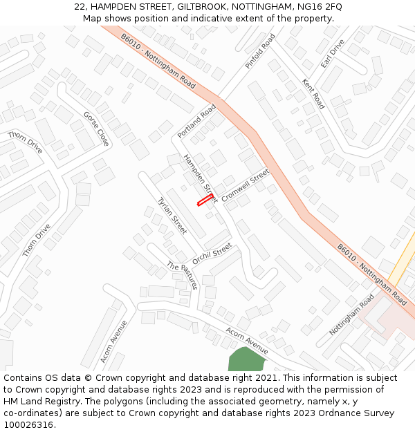 22, HAMPDEN STREET, GILTBROOK, NOTTINGHAM, NG16 2FQ: Location map and indicative extent of plot