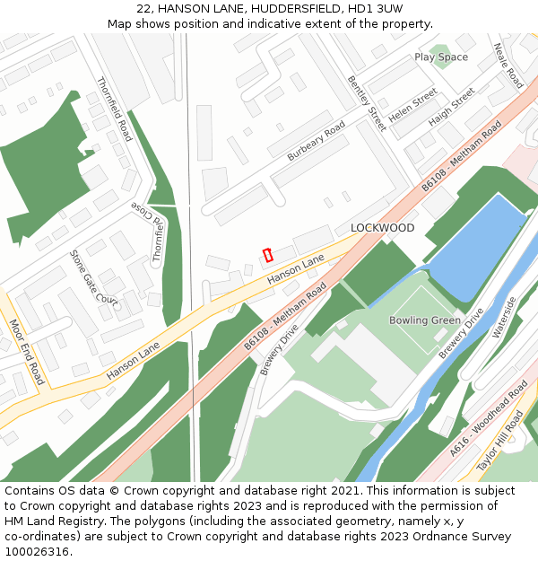 22, HANSON LANE, HUDDERSFIELD, HD1 3UW: Location map and indicative extent of plot