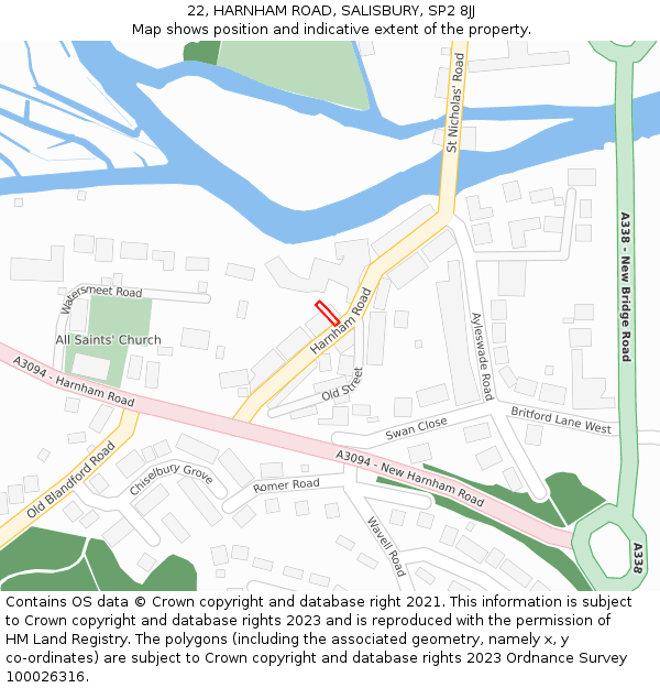 22, HARNHAM ROAD, SALISBURY, SP2 8JJ: Location map and indicative extent of plot