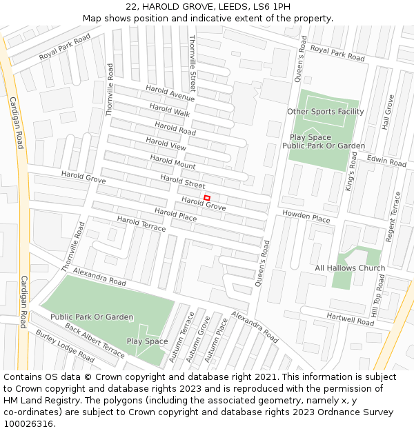 22, HAROLD GROVE, LEEDS, LS6 1PH: Location map and indicative extent of plot
