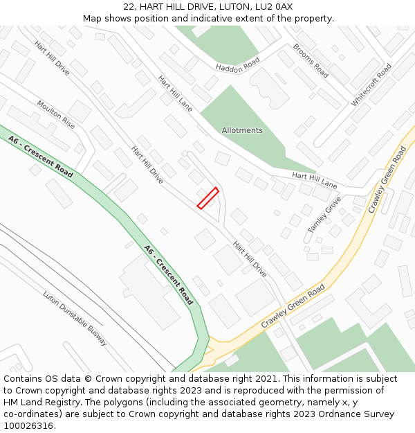 22, HART HILL DRIVE, LUTON, LU2 0AX: Location map and indicative extent of plot