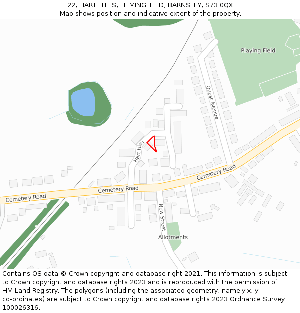 22, HART HILLS, HEMINGFIELD, BARNSLEY, S73 0QX: Location map and indicative extent of plot