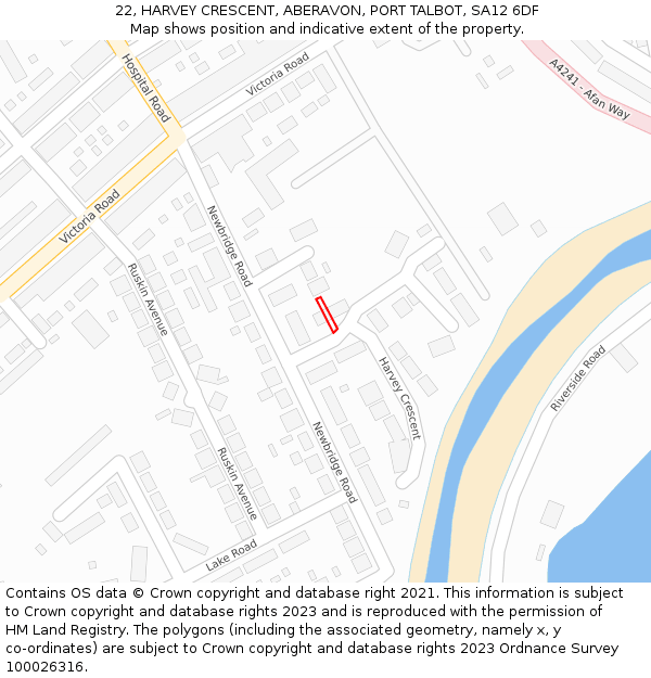 22, HARVEY CRESCENT, ABERAVON, PORT TALBOT, SA12 6DF: Location map and indicative extent of plot