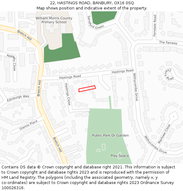22, HASTINGS ROAD, BANBURY, OX16 0SQ: Location map and indicative extent of plot