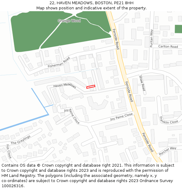 22, HAVEN MEADOWS, BOSTON, PE21 8HH: Location map and indicative extent of plot