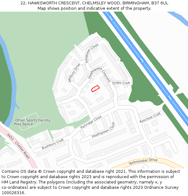 22, HAWKSWORTH CRESCENT, CHELMSLEY WOOD, BIRMINGHAM, B37 6UL: Location map and indicative extent of plot