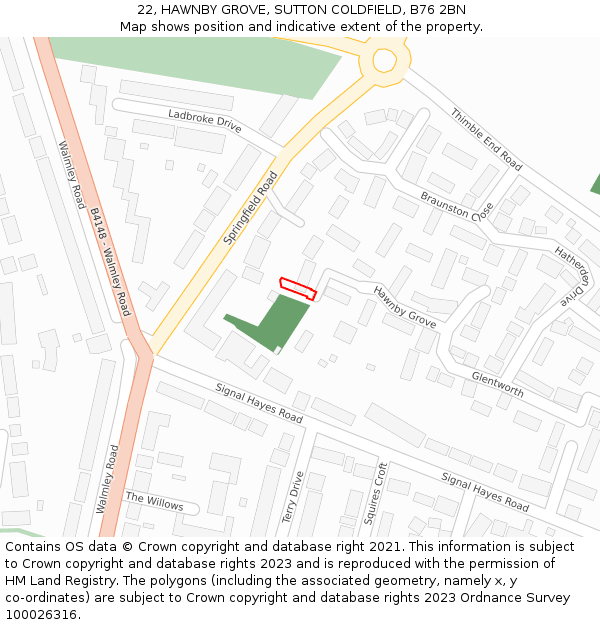 22, HAWNBY GROVE, SUTTON COLDFIELD, B76 2BN: Location map and indicative extent of plot