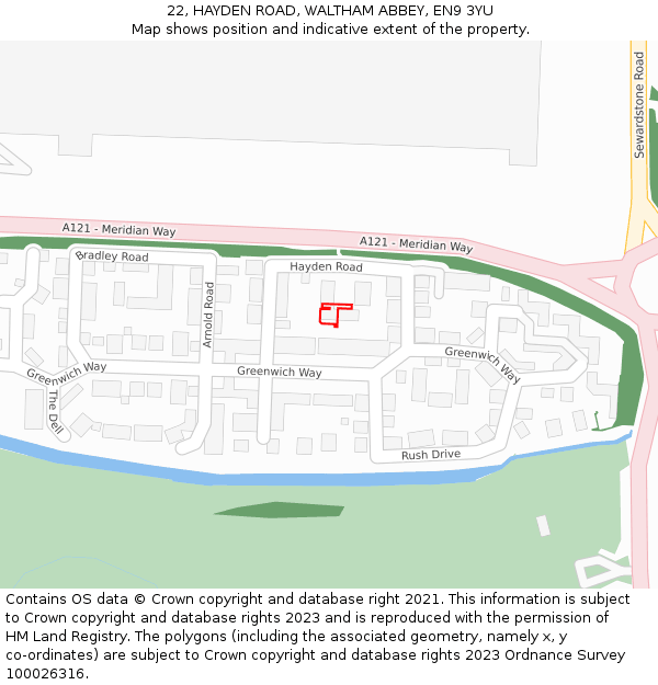 22, HAYDEN ROAD, WALTHAM ABBEY, EN9 3YU: Location map and indicative extent of plot