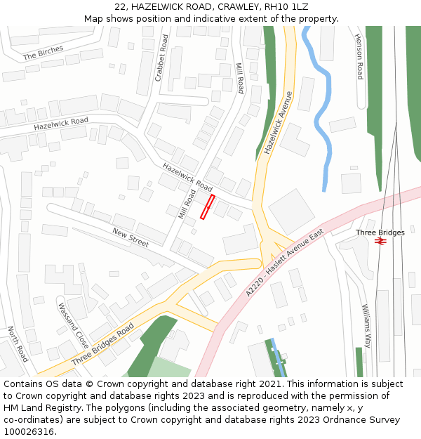 22, HAZELWICK ROAD, CRAWLEY, RH10 1LZ: Location map and indicative extent of plot