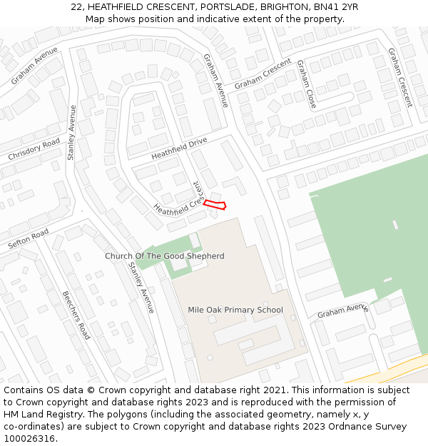 22, HEATHFIELD CRESCENT, PORTSLADE, BRIGHTON, BN41 2YR: Location map and indicative extent of plot