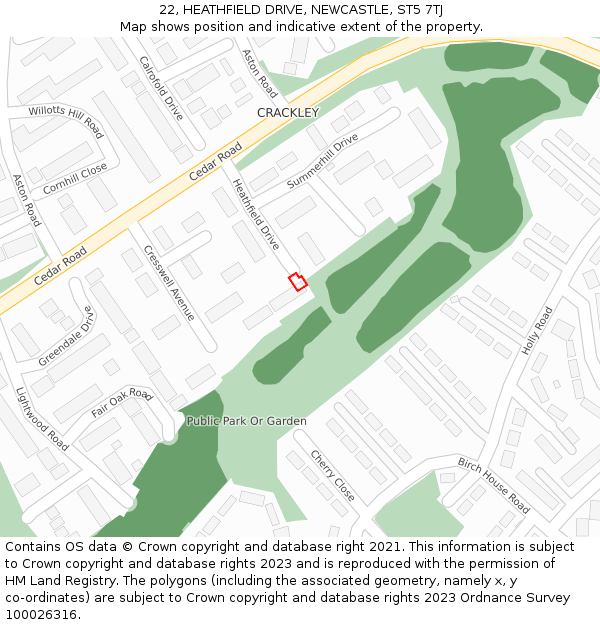 22, HEATHFIELD DRIVE, NEWCASTLE, ST5 7TJ: Location map and indicative extent of plot