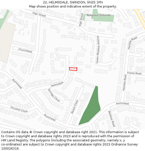 22, HELMSDALE, SWINDON, SN25 1PN: Location map and indicative extent of plot