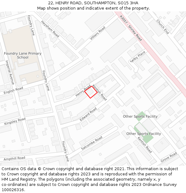 22, HENRY ROAD, SOUTHAMPTON, SO15 3HA: Location map and indicative extent of plot