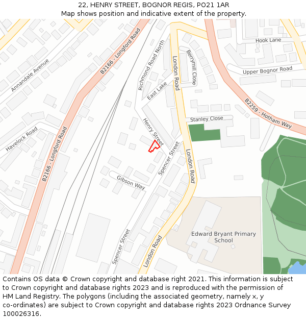 22, HENRY STREET, BOGNOR REGIS, PO21 1AR: Location map and indicative extent of plot