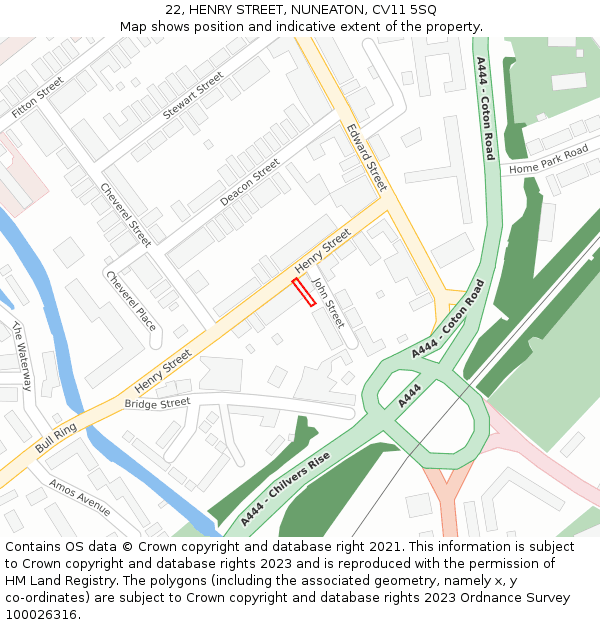 22, HENRY STREET, NUNEATON, CV11 5SQ: Location map and indicative extent of plot