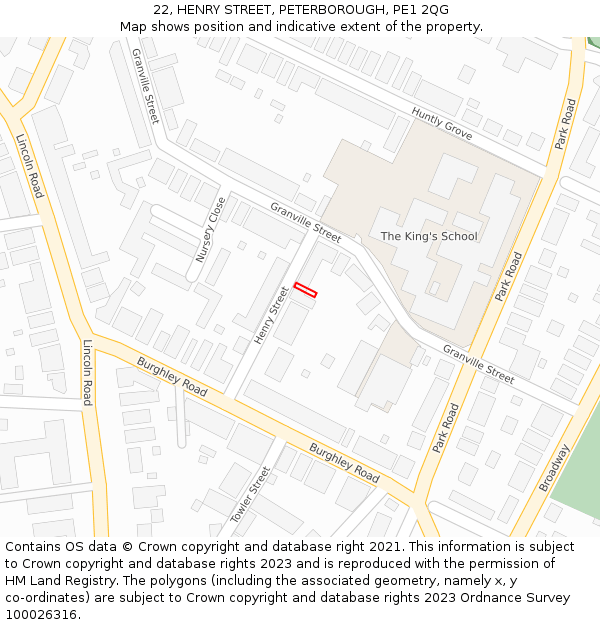 22, HENRY STREET, PETERBOROUGH, PE1 2QG: Location map and indicative extent of plot