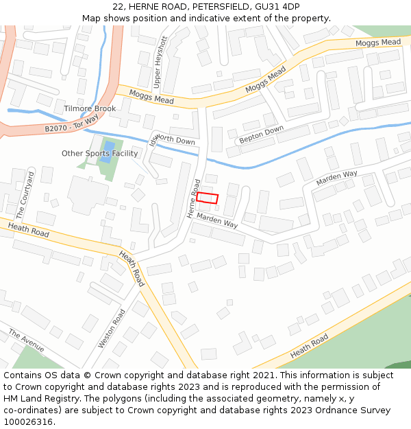 22, HERNE ROAD, PETERSFIELD, GU31 4DP: Location map and indicative extent of plot