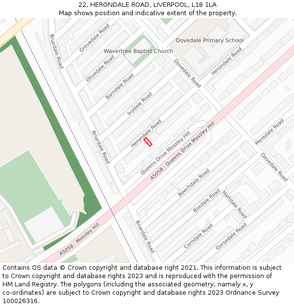 22, HERONDALE ROAD, LIVERPOOL, L18 1LA: Location map and indicative extent of plot